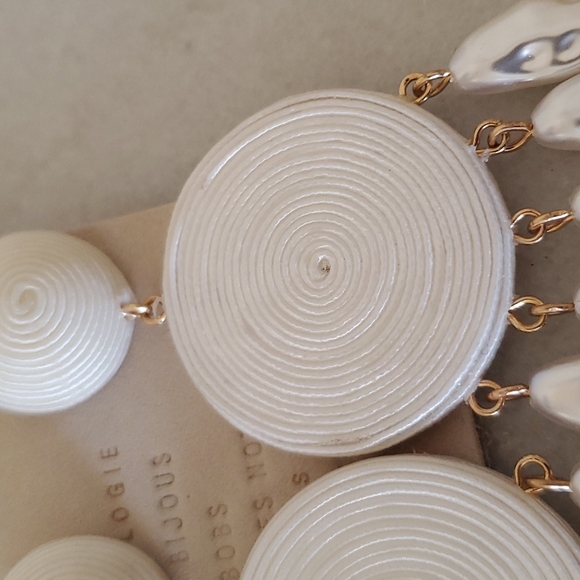 New Anthropologie Lake Life Circle Preppy Ivory Earrings - Picture 8 of 11